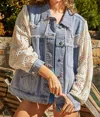 Pol Denim Jacket W/ Novelty Sleeve In Blue In Blue
