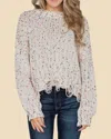 Pol Distressed Confetti Sweater In White