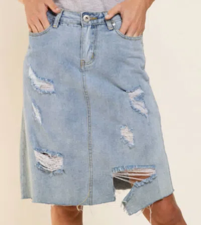 Pol Distressed Jean Skirt In Blue