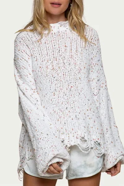Pol Distressed Knit Confetti Sweater In White Multi