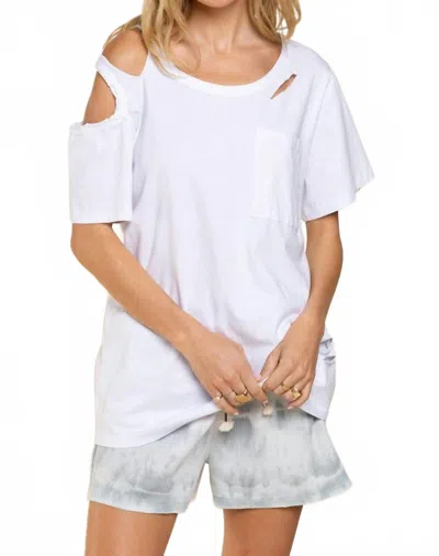 Pol Distressed Short Sleeve Cotton Top In White