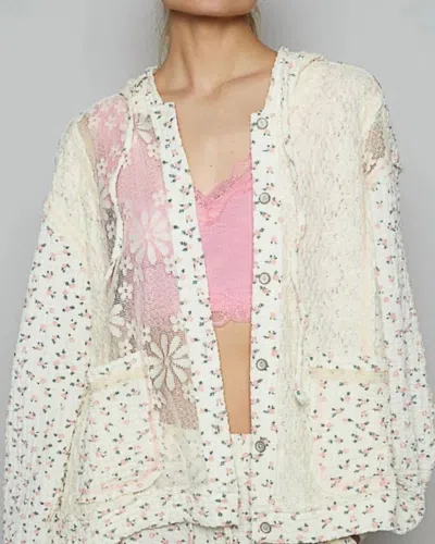 Pol Ditzy Floral Hoodie Jacket In Cream/pink In Neutral