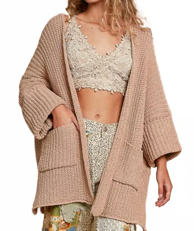 Pol Edge To Edge Open Front Cardigan In Beige In Brown