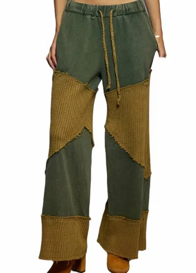 Pol Elastic Waist Knit Wear Patch Relaxed Pants In Green In Multi