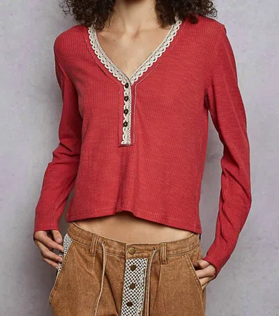 Pol Eleanor Vintage Wash Ribbed Top In Raspberry Rose In Multi
