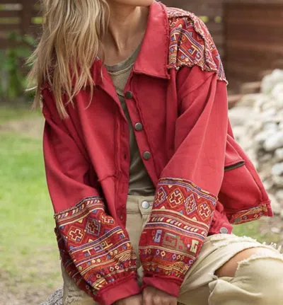 Pol Embroidered Shacket In Red