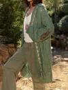 Pol Embroidered Tape Open Front Hooded Cardigan In Mugwort In Multi