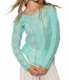 Pol Exposed Seam Long Sleeve Lace Knit Top In Electric Blue In Blue