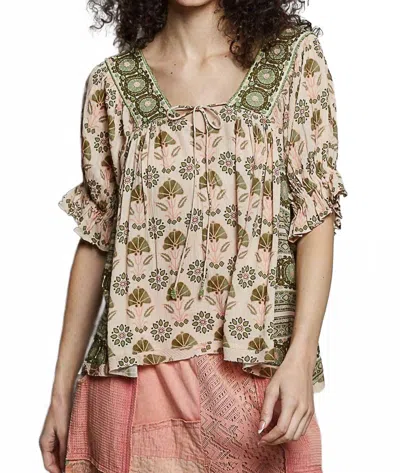 Pol Feminine Beads Trim Accent Woven Top In Sand Multi