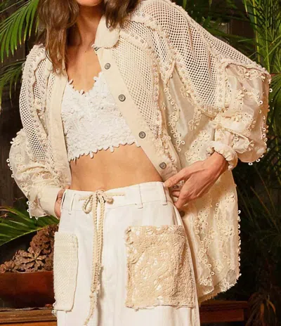 Pol Floral & Pearl Shirt In Beige