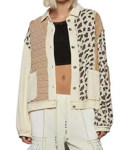Pol Floral Animal Print Contrast Color Block Quilted Jacket In Cream Multi