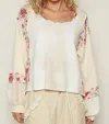 Pol Floral Block Thermal Raw Edge Top In White
