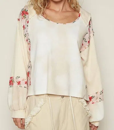 Pol Floral Block Thermal Raw Edge Top In White