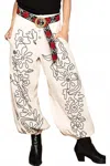 Pol Floral Embroidered Pattern Solid Twill Pants In Oat Milk In Neutral