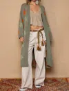 POL FLORAL LONG OPEN FRONT CARDIGAN SWEATER IN OLIVE