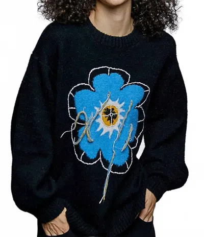 Pol Floral Pattern Stiched Sweater In Black