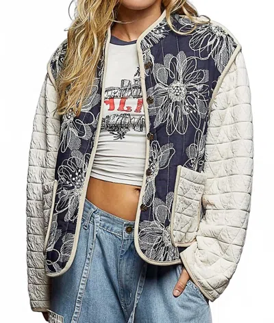 Pol Floral Quilted Jacket In Blue