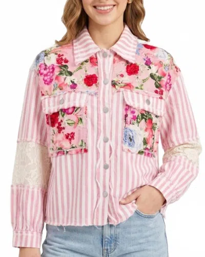Pol Floral Stripe Button Down Shirt In Pink In Multi