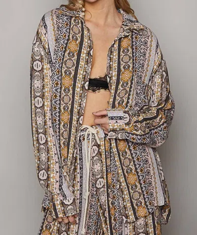 Pol Floral Stripe Shirt In Black Multi