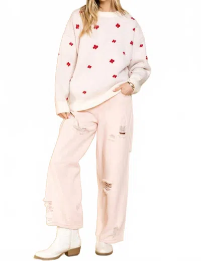 Pol Flower Knit Acrylic Sweater In Cream In Neutral