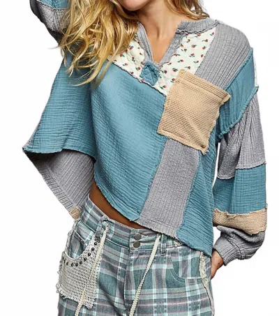 Pol Flower Patch Top In Azure Blue