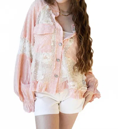 Pol Flower Pearl Detail Long Sleeve Jacket In Strawberry In Pink