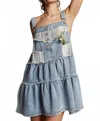 Pol Frayed Edge Button Suspender Denim Skirt In Blues In Blue