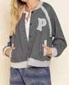Pol French Terry Baseball Jacket In Heather Charcoal In Grey