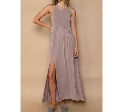 Pol Front Slit Knit Maxi Dress In Romantic Taupe In Gray