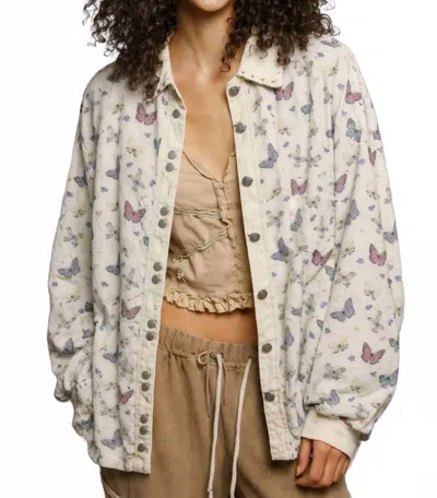 Pol Fuzzy Butterfly Button-up Top In Ivory In Gray