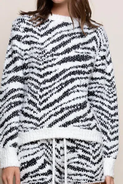 Pol Fuzzy Zebra Sweatshirt In Black, White In Multi