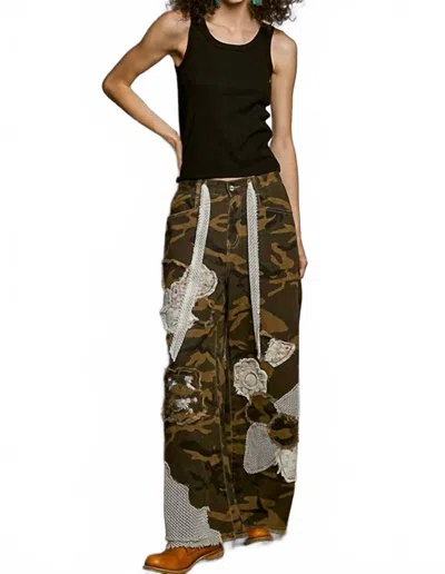 Pol Gi Jane Patchwork Wide Leg Pants In Camo In Black