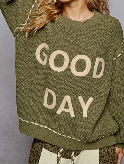 Pol Good Day Crew Sweater In Olive In Green