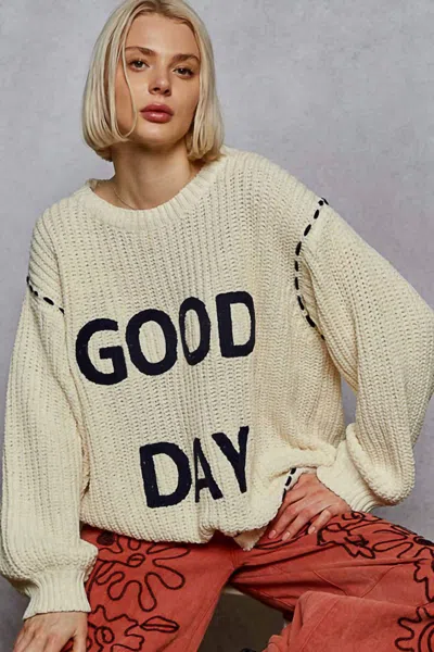 Pol Good Day Sweater In Cream In Multi