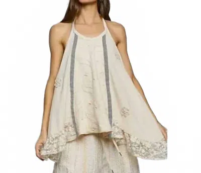 Pol Halter Neck Double Gauze Lace Ruffle Sleeveless Top In Natural In Pink