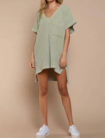 Pol High-low Short Sleeve Chenille Sweater In Sage In Green