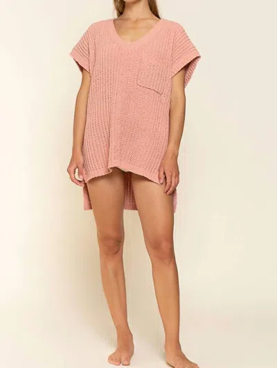 Pol High-low Short Sleeve Chenille Sweater In Salmon Pink