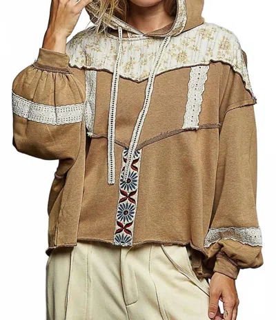 Pol Hillary Balloon Sleeve Hoodie In Cocoa In Brown