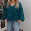 Pol Holiday Pearl Sweater In Blue In Blue