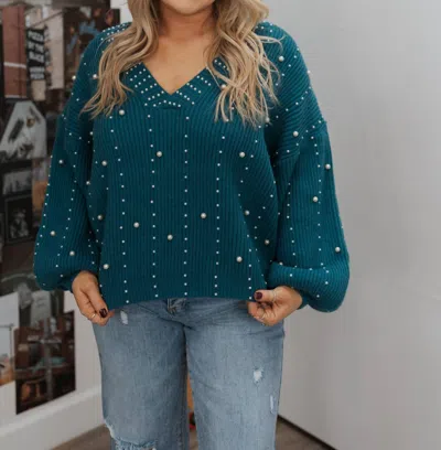 Pol Holiday Pearl Sweater In Blue