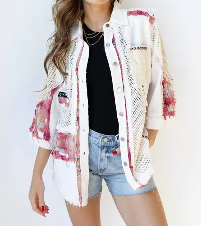 Pol Holly Denim Button Front Jacket In Off White In Multi