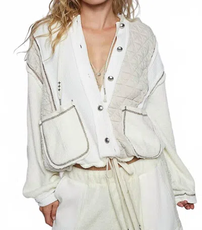 Pol Hooded Button Down Combo Shacket In Cream/beige In White