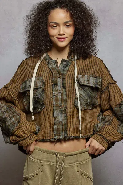 Pol Hooded Plaid Jacket In Charcoal In Brown