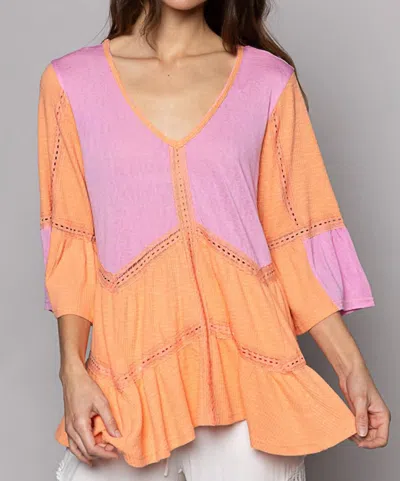 Pol Jada Bell Sleeve Top In Pink/orange In Multi