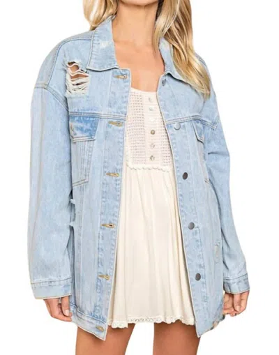 Pol Je T'aime Mon Amour Distressed Denim Jacket In Denim Multi In Blue