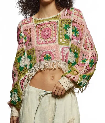 Pol Jocelyn Crochet Shrug Fringe Crop Top In Multi In Pattern