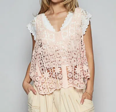 Pol Joni Sleeveless Crochet Top In Light Pink