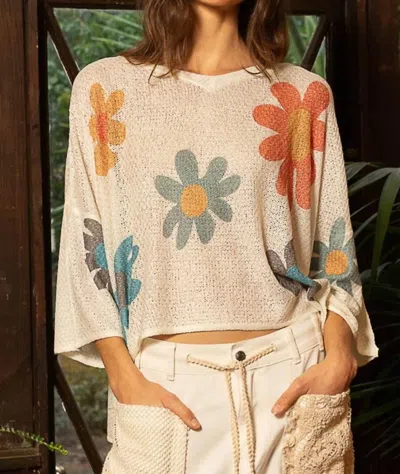 Pol Knit Daisy Sweater In Ivory In Multi