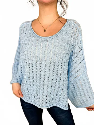 Pol Knit Long Sleeve Mom Cropped Sweater In Blue