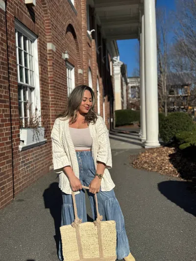 Pol Knitted Long Sleeve Cardigan In Cream In White